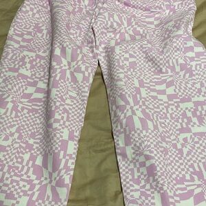 Pink and White Patterned Light Jeans